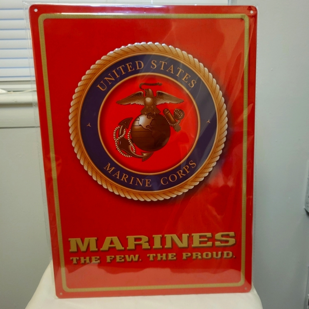 United States Marines Licensed Novelty Hem Wrapped Embossed Metal Tin Po…